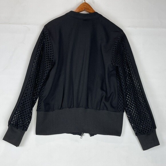 Women’s Small Black Mesh Lined Bomber Jacket Full Zip Long Sleeve - Picture 4 of 11